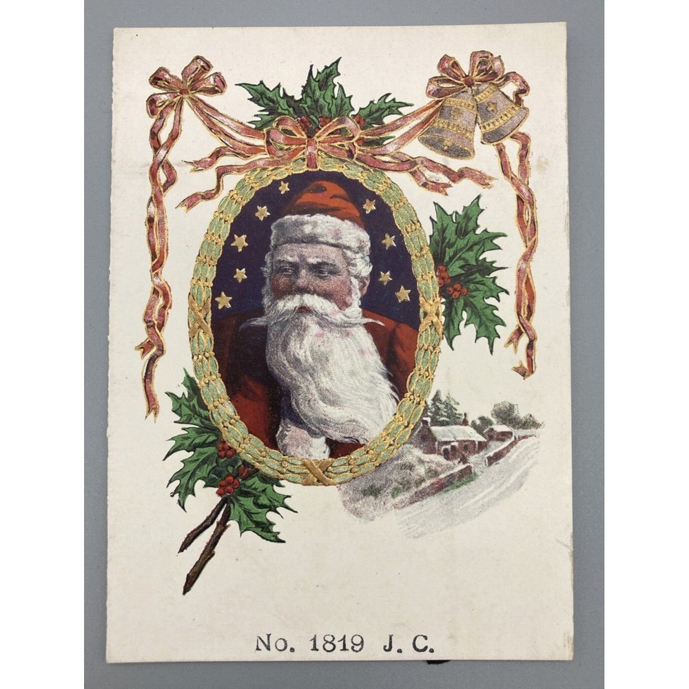 Antique stationers paper sample color litho card Christmas Santa Claus 1900s
